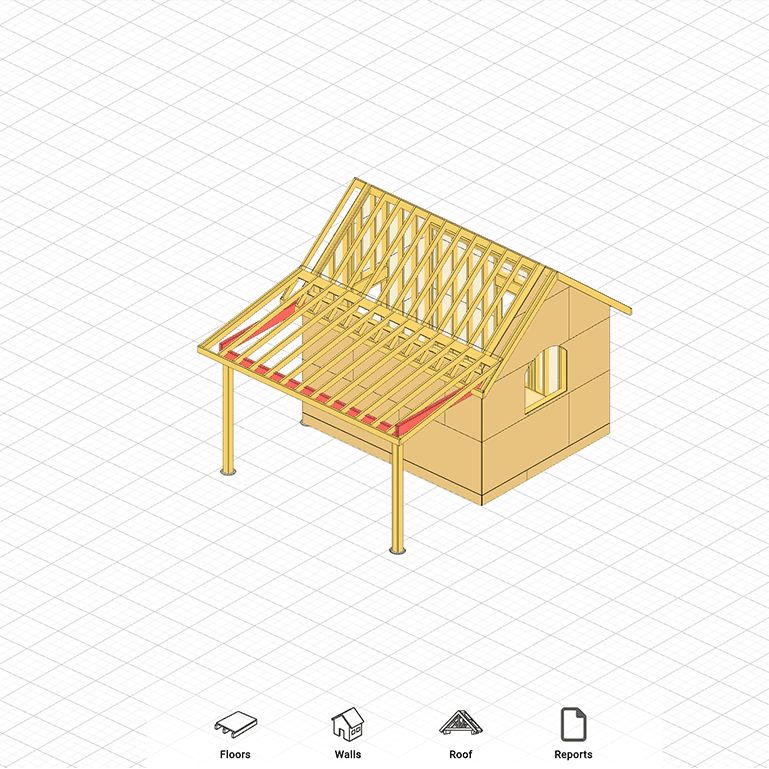 Shed roof framing plan showing gable rafter layout with ridge and common rafters