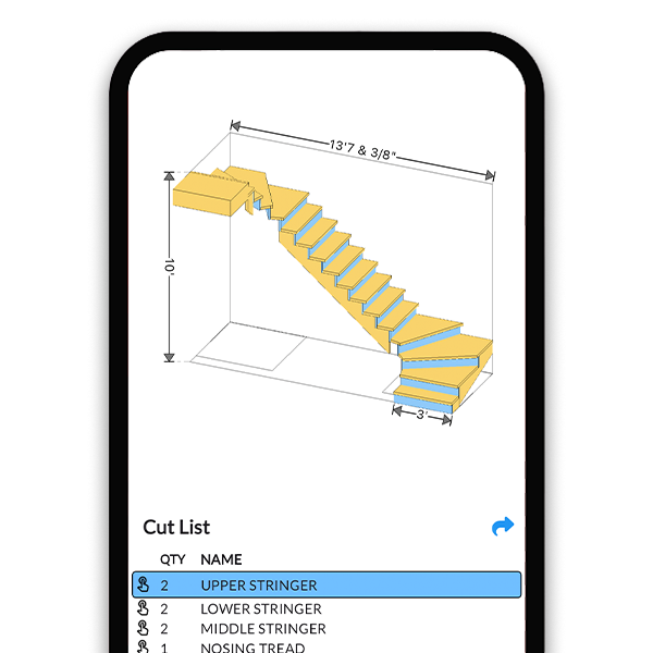 C-shaped stacked winder stair calculator showing a complex multi-winder staircase in 3D
