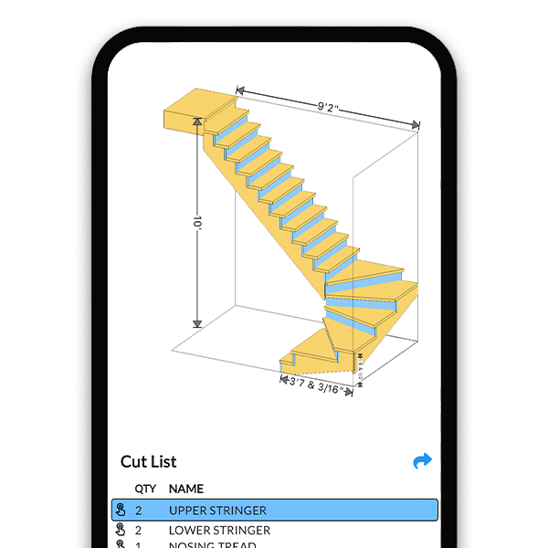 U-shaped double winder stair calculator showing winder treads through a 180 degree turn in 3D